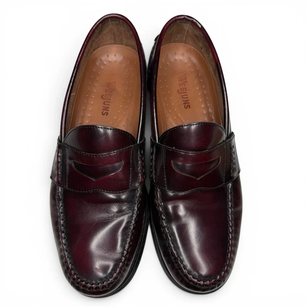 GH Bass Weejuns 9.5 Oxblood Burnished Leather Penny Loafers Dress Shoes Moc Toe